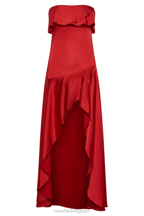 Suliana strapless midi-jurk met ruches Meshki vermiljoen rood N4JN1 kleding