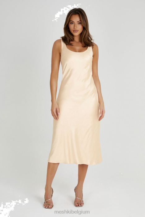 Tamara satijnen iriserende midi-slipjurk Meshki abrikoos N4JN292 kleding