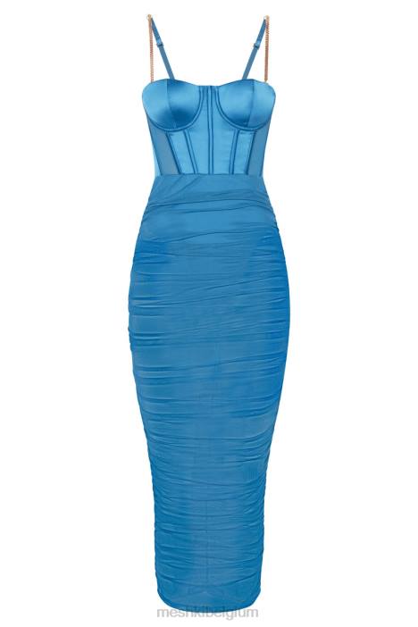 Tiarne midi-jurk met korset van satijn en mesh Meshki marineblauw N4JN646 kleding