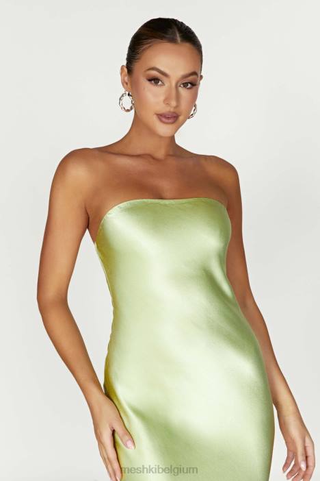 Tyler strapless satijnen midi-jurk Meshki pistache groen N4JN343 kleding