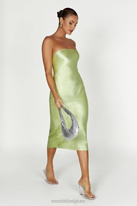 Tyler strapless satijnen midi-jurk Meshki pistache groen N4JN343 kleding