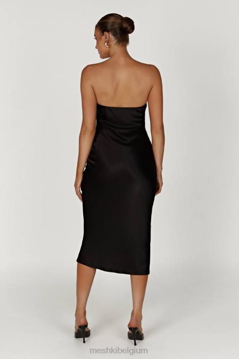 Tyler strapless satijnen midi-jurk Meshki zwart N4JN568 kleding