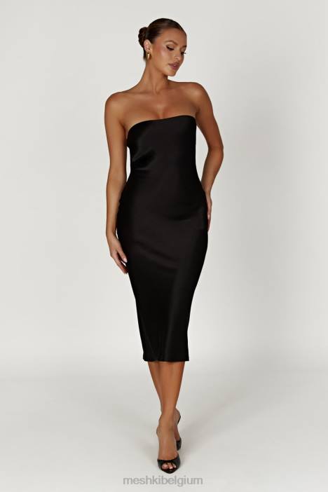 Tyler strapless satijnen midi-jurk Meshki zwart N4JN568 kleding