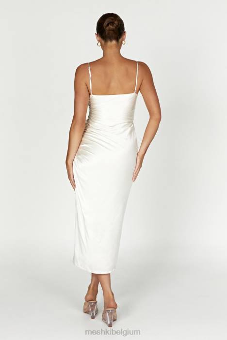 claudette satijnen gedrapeerde midi-jurk Meshki ivoor N4JN567 kleding