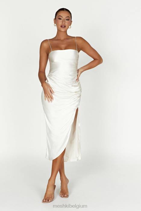 claudette satijnen gedrapeerde midi-jurk Meshki ivoor N4JN567 kleding