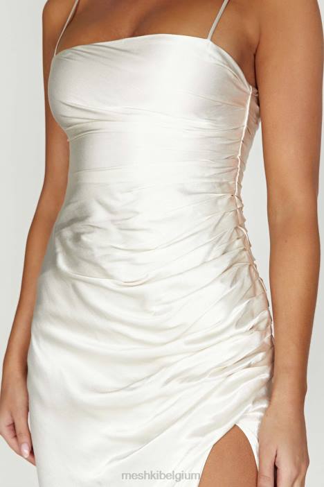claudette satijnen gedrapeerde midi-jurk Meshki ivoor N4JN567 kleding