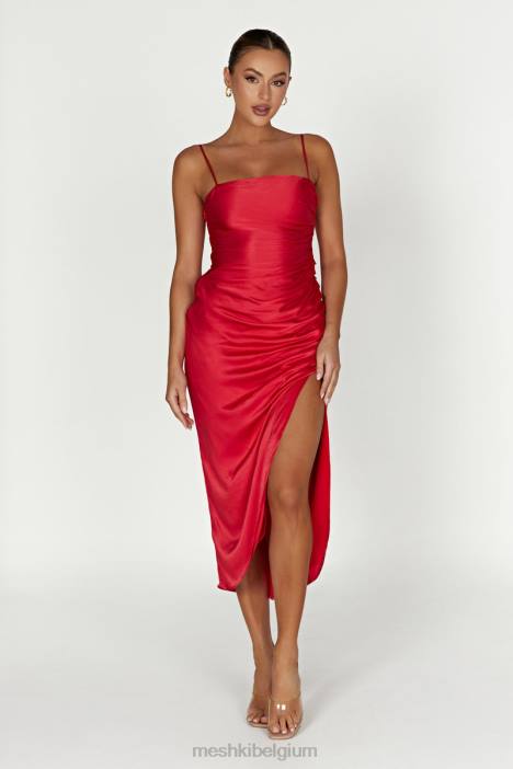 claudette satijnen gedrapeerde midi-jurk Meshki rood N4JN588 kleding