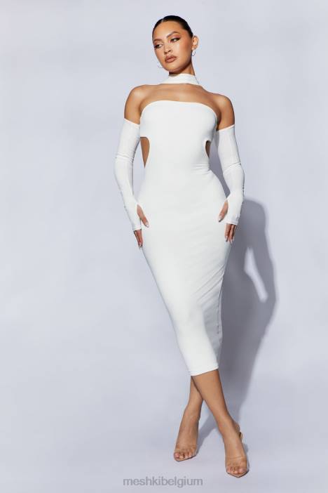 demie midi-jurk met nekband en vingerloze handschoenen Meshki wit N4JN704 kleding