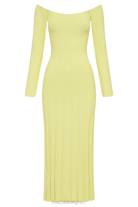 emmeline ribgebreide midi-jurk met lange mouwen Meshki citroen N4JN54 kleding