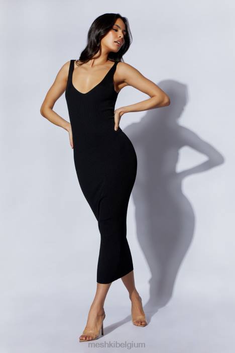 jodie midi-jurk met v-hals Meshki zwart N4JN375 kleding