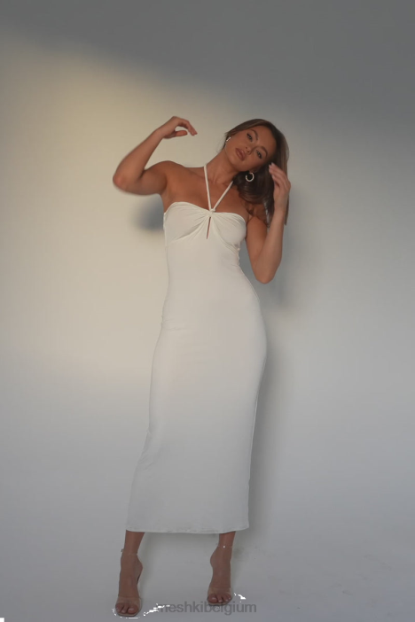 krissy midi twist halster jersey jurk Meshki wit N4JN172 kleding