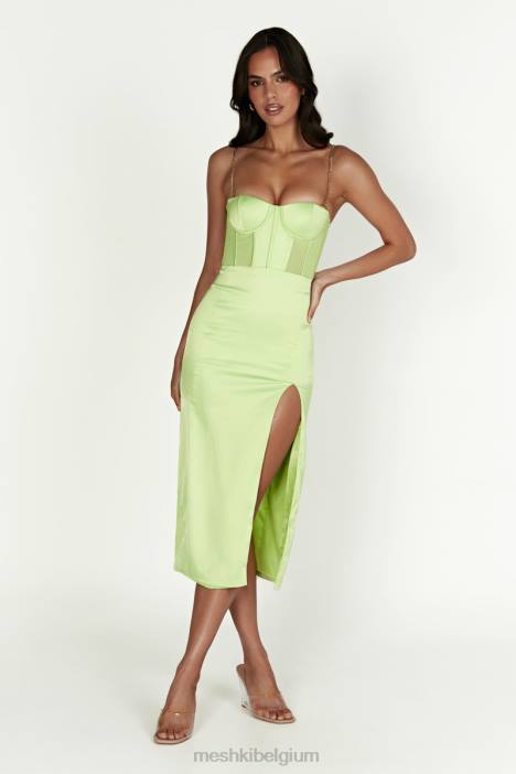 talisa midi-korsetjurk met kettingband en zijsplit Meshki pistache groen N4JN612 kleding