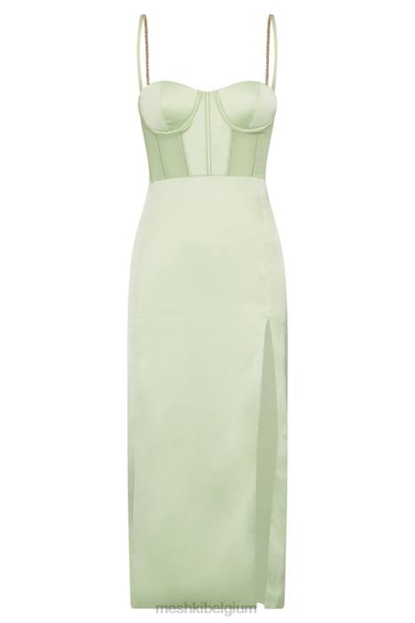 talisa midi-korsetjurk met kettingband en zijsplit Meshki pistache groen N4JN612 kleding