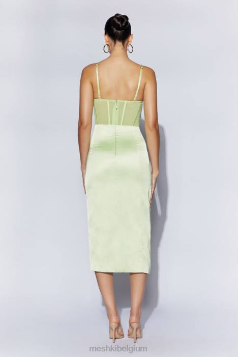 talisa midi-korsetjurk met kettingband en zijsplit Meshki pistache groen N4JN612 kleding