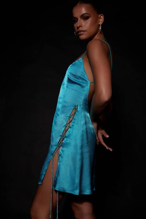 Briah mini-jurk van touw met diamanten Meshki cyaan blauw N4JN630 kleding