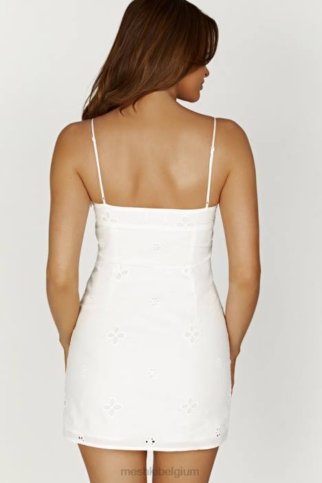 Bronwyn mini-jurk met broderie Meshki wit N4JN367 kleding