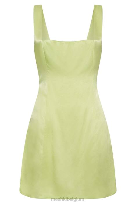 Carina mini-slipdress met strik op de rug Meshki pistache groen N4JN723 kleding