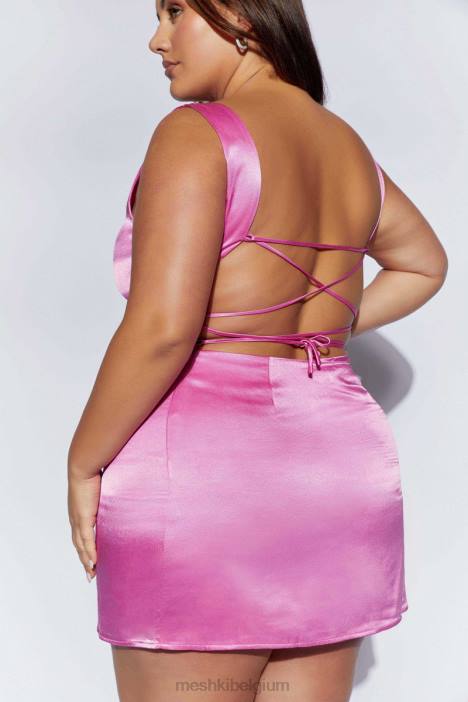 Carina mini-slipdress met strik op de rug Meshki roze N4JN448 kleding