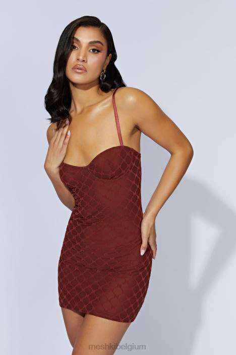 Cherie mesh mini-jurk met monogram Meshki kersen chocolade N4JN547 kleding