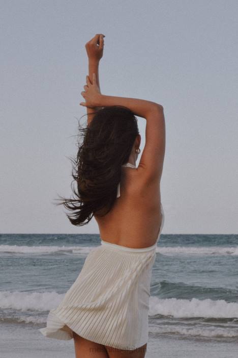 Darya geplooide mini-halterjurk Meshki tarwe N4JN665 kleding