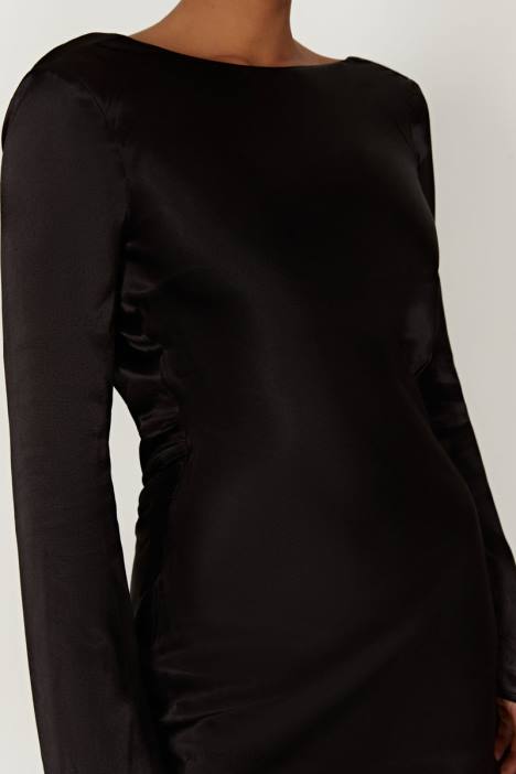 Davina satijnen mini-jurk met lange mouwen Meshki zwart N4JN272 kleding