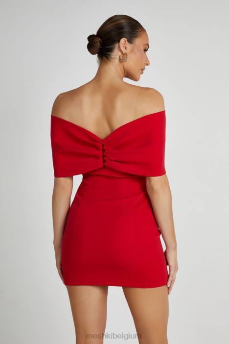 Gwyneth off-shoulder mini-jurk met strik Meshki rood N4JN170 kleding