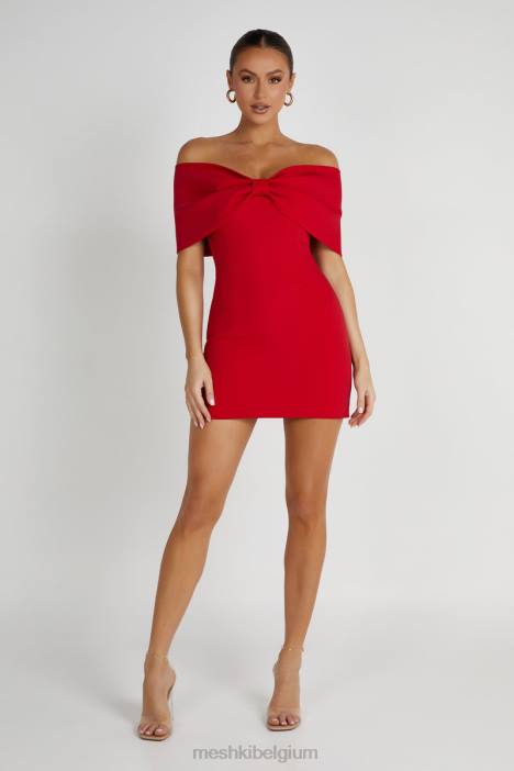 Gwyneth off-shoulder mini-jurk met strik Meshki rood N4JN170 kleding