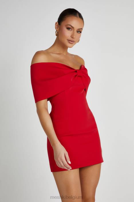 Gwyneth off-shoulder mini-jurk met strik Meshki rood N4JN170 kleding
