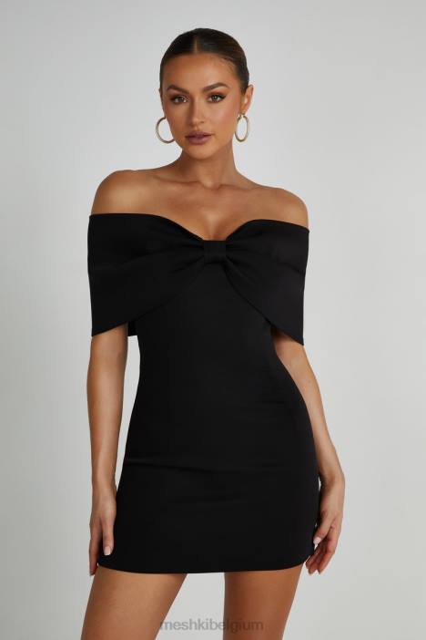 Gwyneth off-shoulder mini-jurk met strik Meshki zwart N4JN171 kleding