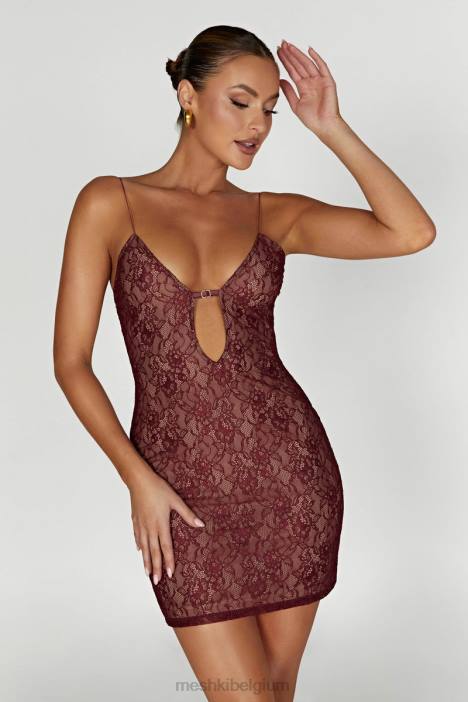 Juliet kanten mini-jurkje Meshki wijn N4JN344 kleding