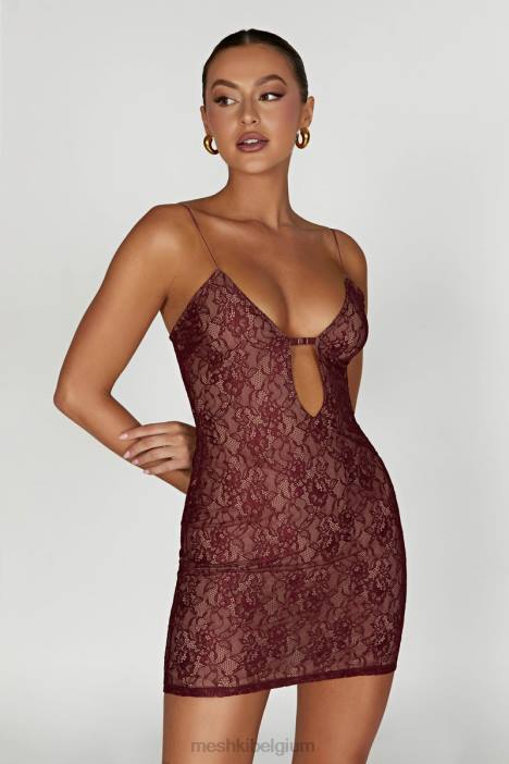 Juliet kanten mini-jurkje Meshki wijn N4JN344 kleding