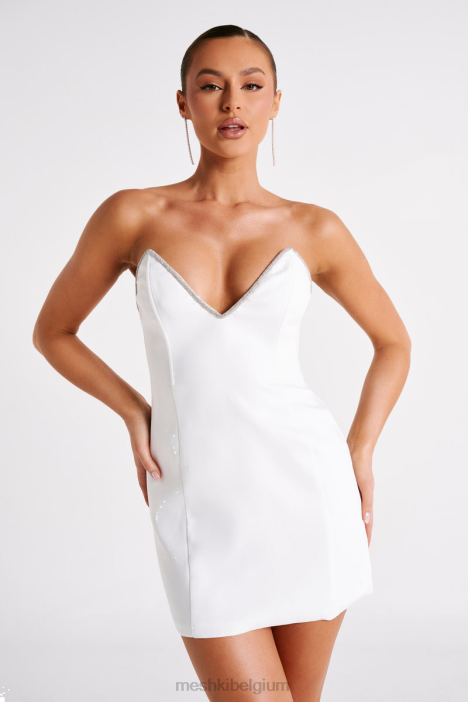 Madi-passende mini-jurk met diamanten touw Meshki wit N4JN41 kleding