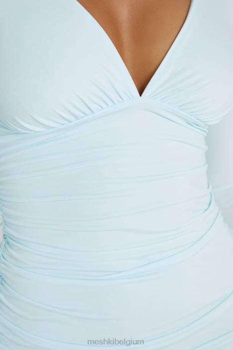 Mini-jurk van magere jersey met plooien Meshki arctisch blauw N4JN215 kleding