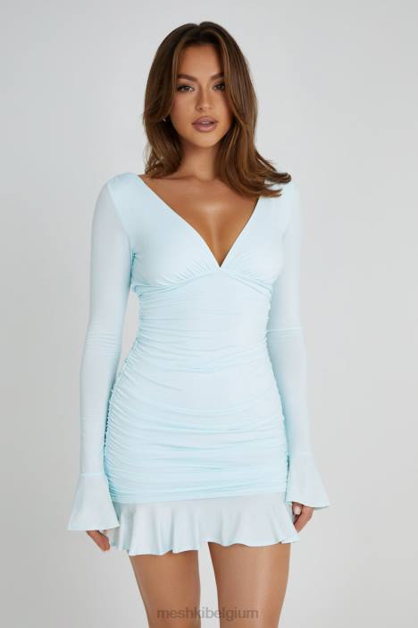 Mini-jurk van magere jersey met plooien Meshki arctisch blauw N4JN215 kleding