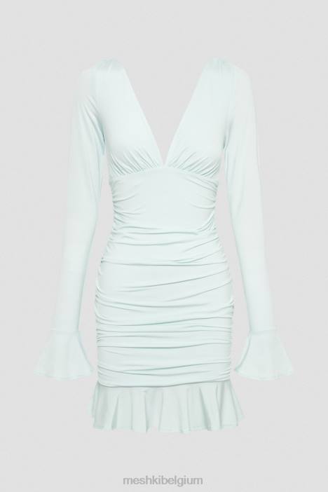 Mini-jurk van magere jersey met plooien Meshki arctisch blauw N4JN215 kleding