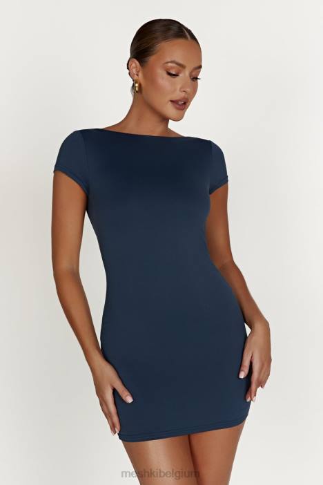 Reyna mini-jurk zonder rug van gerecycleerd nylon Meshki middernacht marine N4JN494 kleding