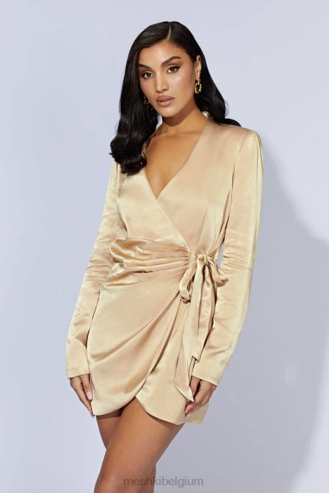 Saira mini-jurk met striksluiting Meshki tarwe N4JN655 kleding