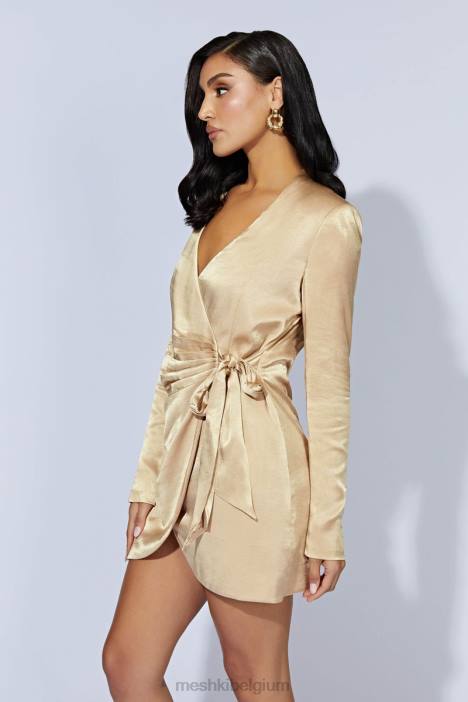 Saira mini-jurk met striksluiting Meshki tarwe N4JN655 kleding