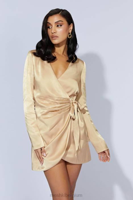 Saira mini-jurk met striksluiting Meshki tarwe N4JN655 kleding