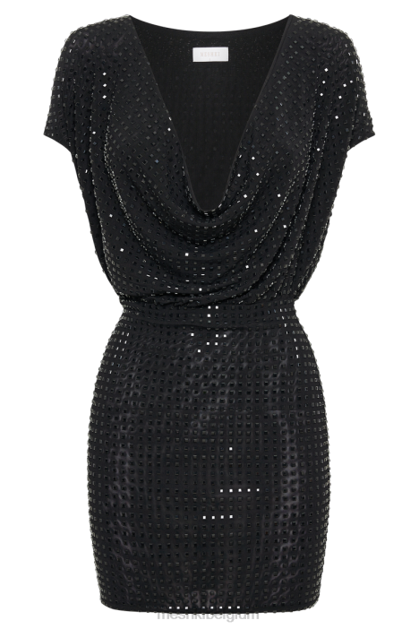 Seona vierkante mini-jurk met diamanten Meshki zwart N4JN130 kleding