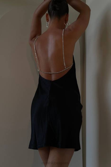 Sofie mini-jurkje met strassbandjes Meshki zwart N4JN521 kleding