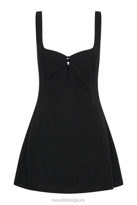 Tandie linnen flare mini-jurk Meshki zwart N4JN322 kleding