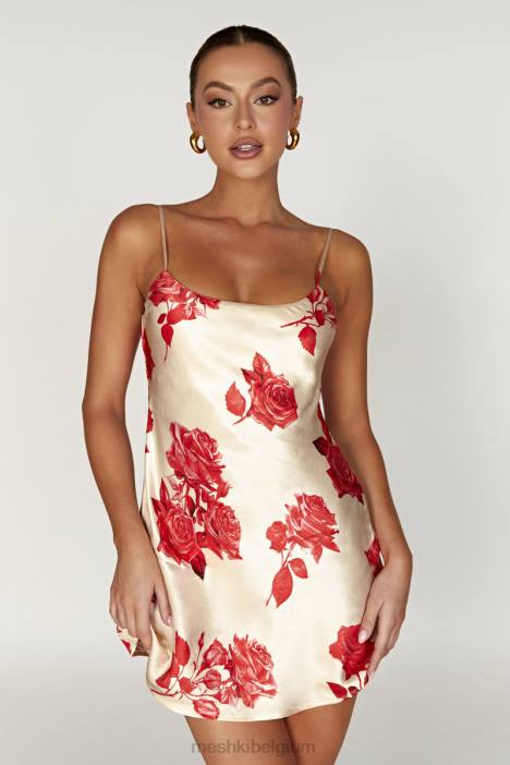 Valentina satijnen mini-jurk Meshki rozen print N4JN316 kleding