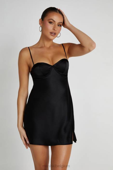 Zahli satijnen mini-jurk met topsteek Meshki zwart N4JN225 kleding