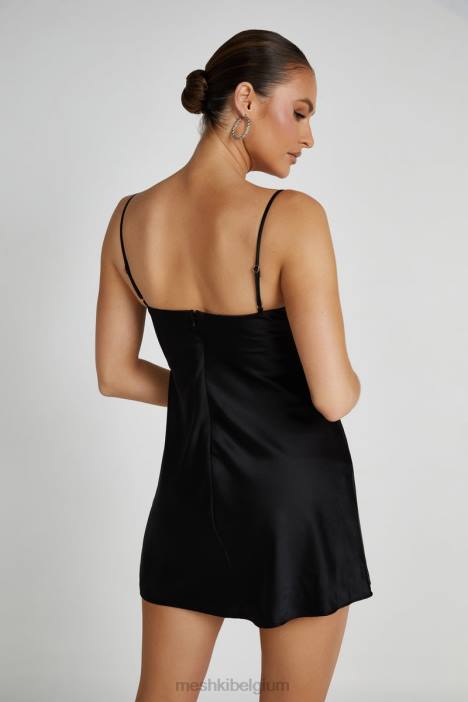 Zahli satijnen mini-jurk met topsteek Meshki zwart N4JN225 kleding