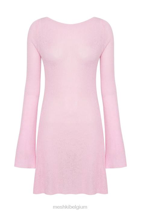 Zahra mini-gebreide jurk met lange mouwen en open achterkant Meshki roze blos N4JN248 kleding