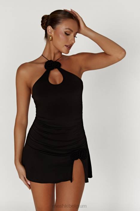 adeline rose halter mini-jurkje Meshki zwart N4JN285 kleding