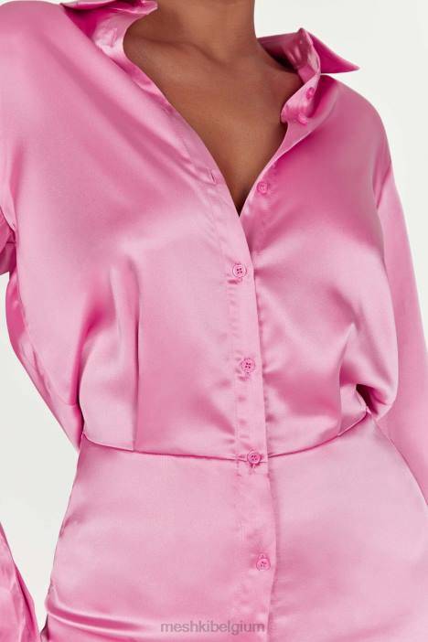 brielle satijnen overhemdjurk Meshki kauwgom roze N4JN599 kleding