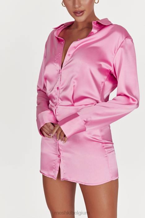 brielle satijnen overhemdjurk Meshki kauwgom roze N4JN599 kleding