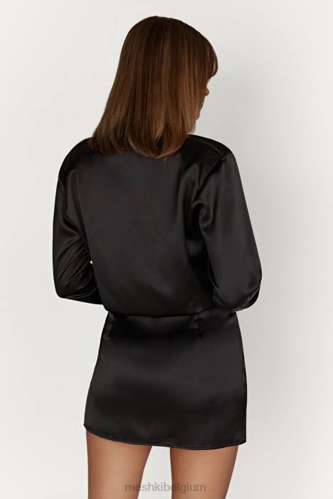 brielle satijnen overhemdjurk Meshki zwart N4JN600 kleding